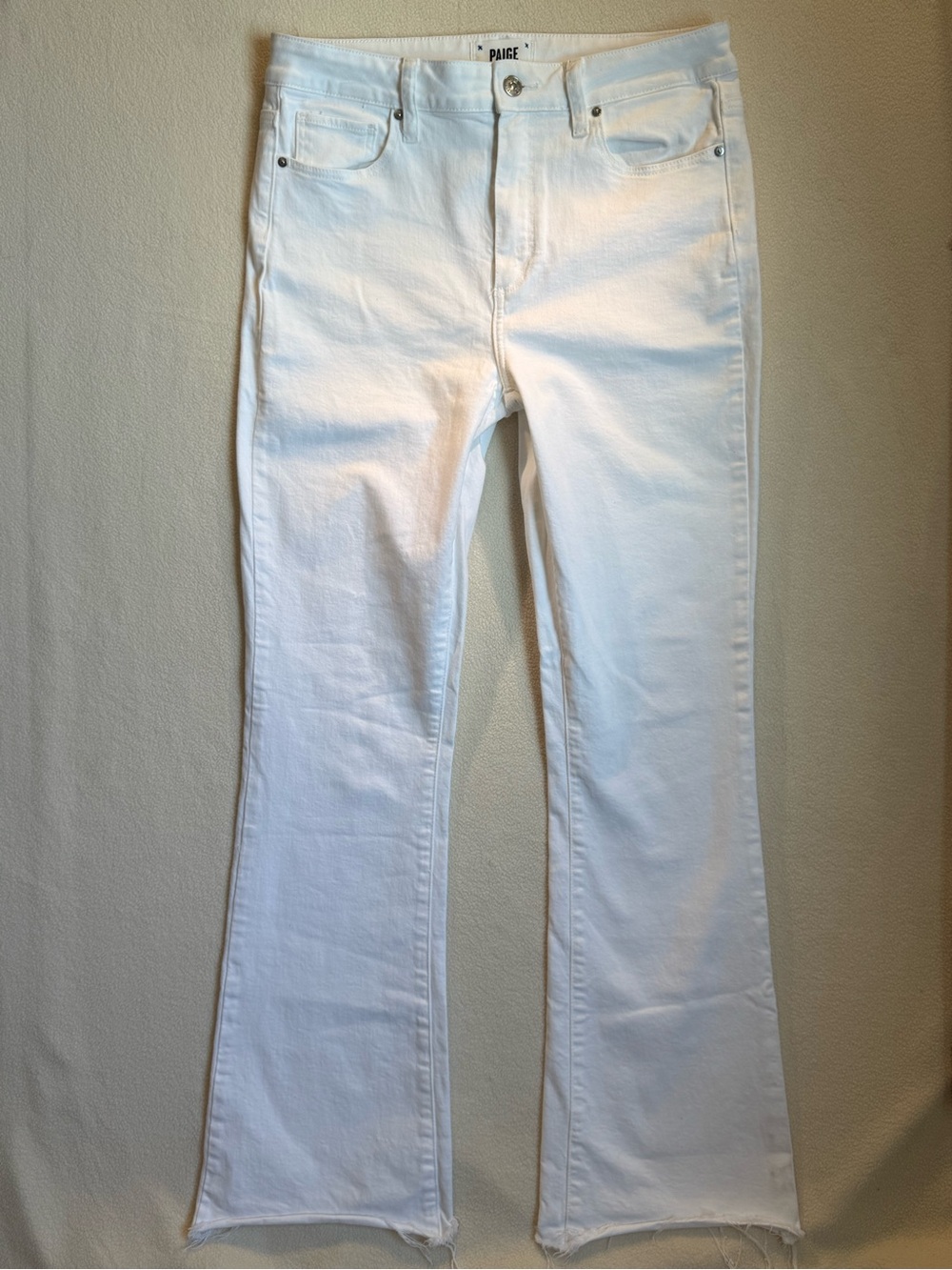 PAIGE High Rise Laurel Canyon Bootcut Jeans White Raw Hem Size 30
